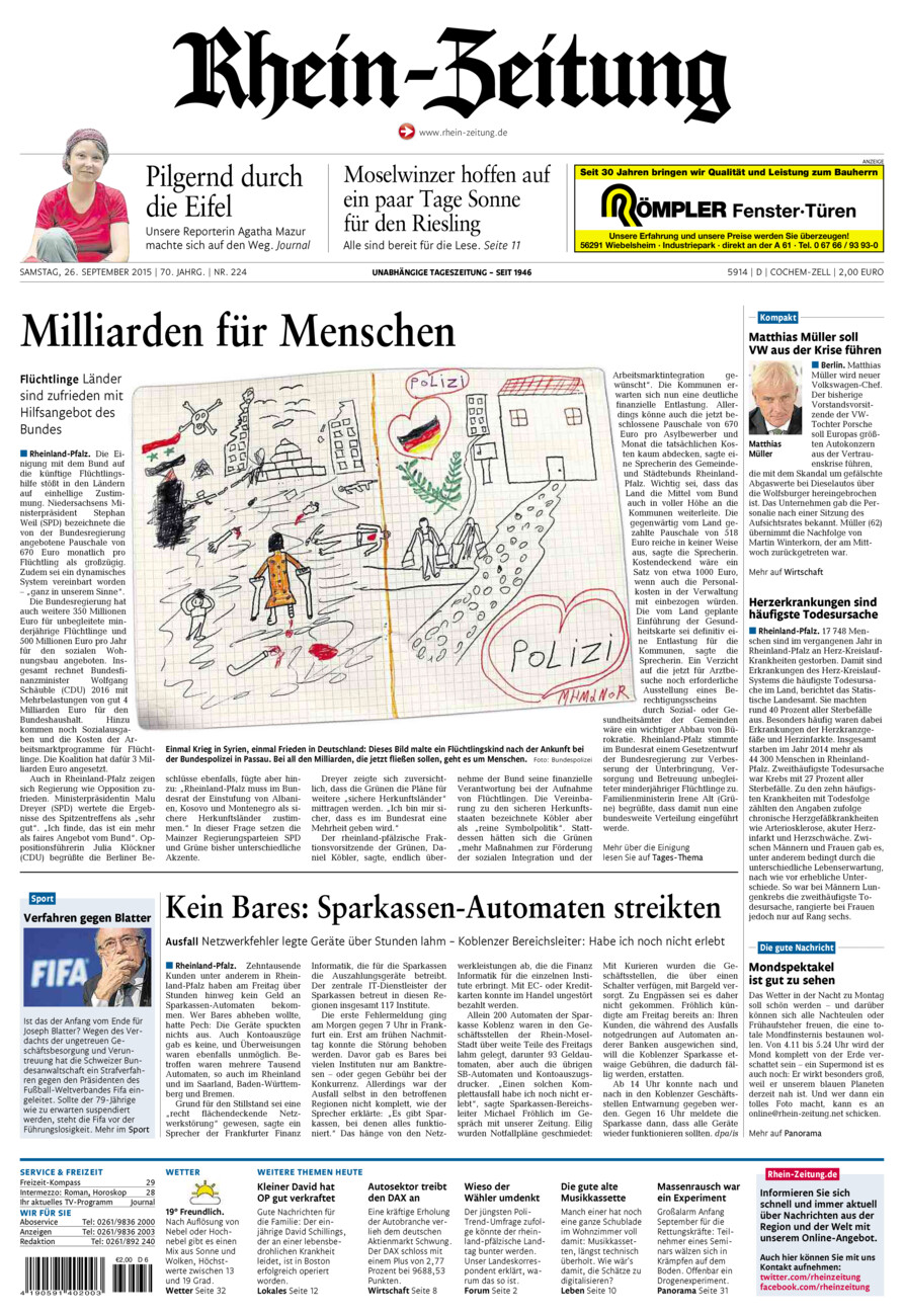Rhein-Zeitung Kreis Cochem-Zell vom Samstag, 26.09.2015