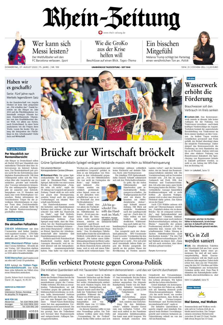 Rhein-Zeitung Kreis Cochem-Zell vom Donnerstag, 27.08.2020