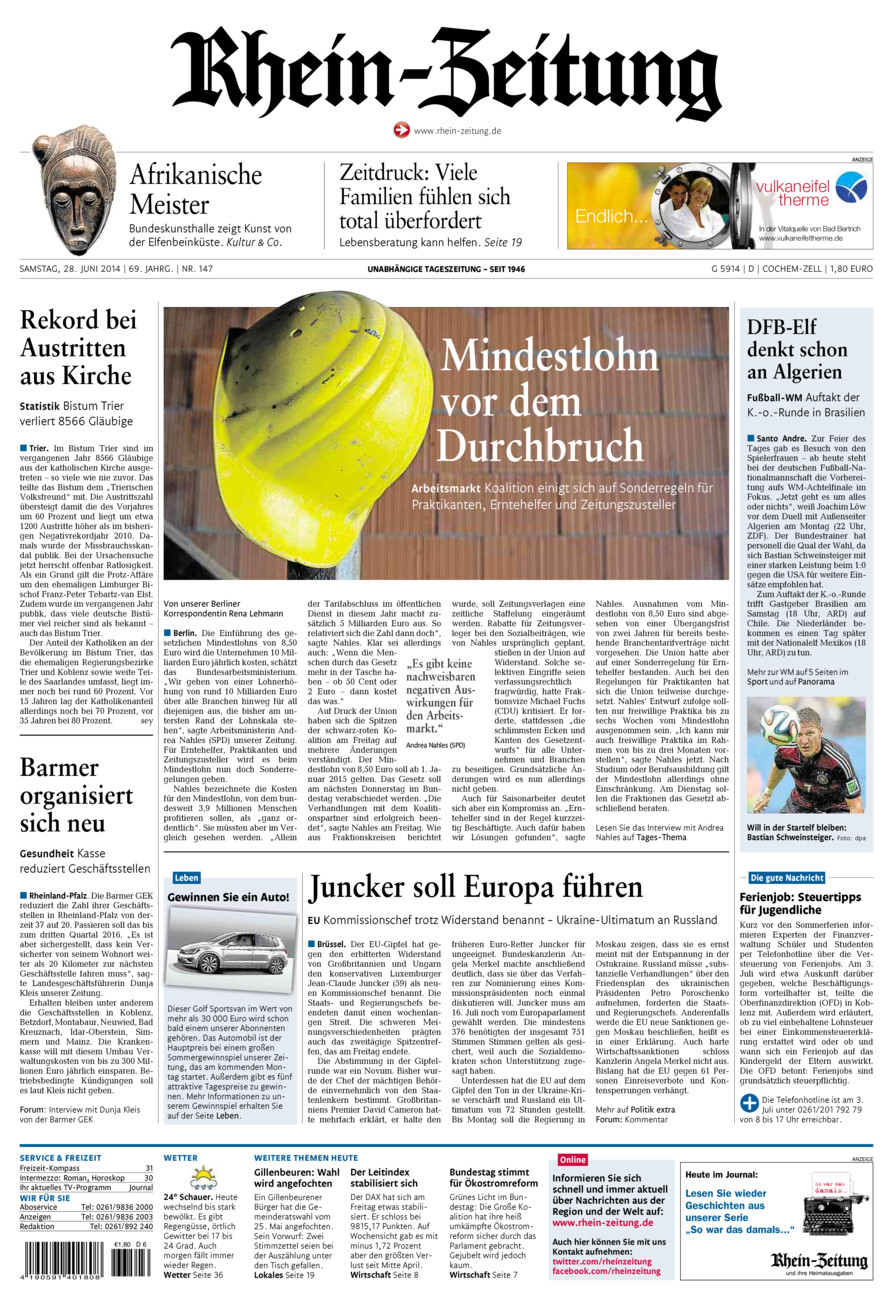 Rhein-Zeitung Kreis Cochem-Zell vom Samstag, 28.06.2014
