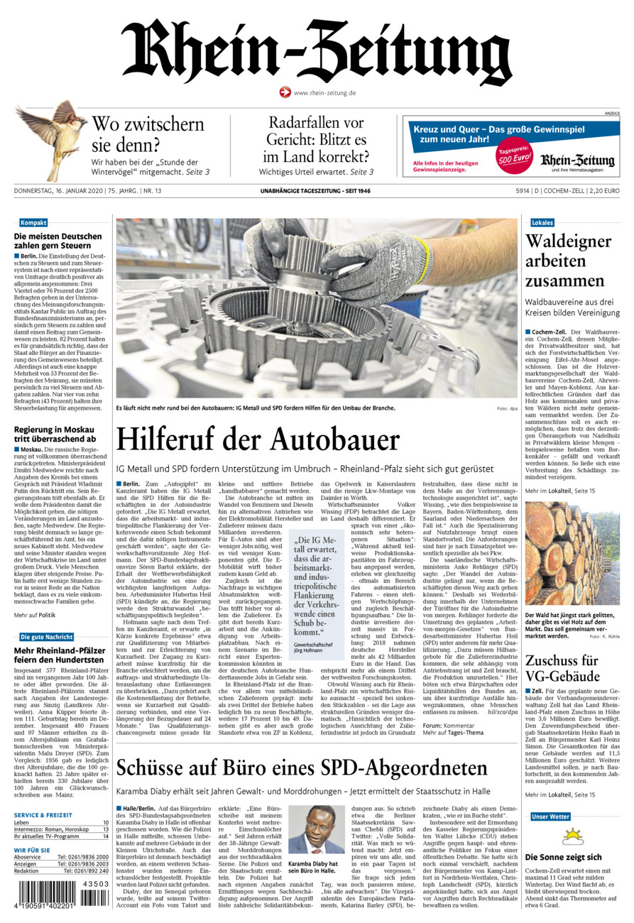 Rhein-Zeitung Kreis Cochem-Zell vom Donnerstag, 16.01.2020