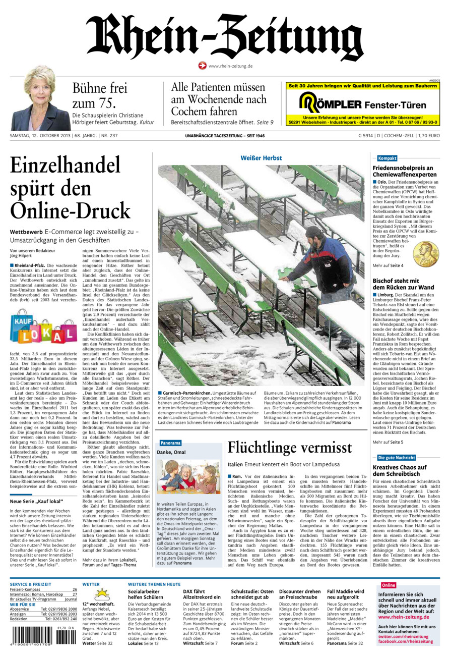 Rhein-Zeitung Kreis Cochem-Zell vom Samstag, 12.10.2013