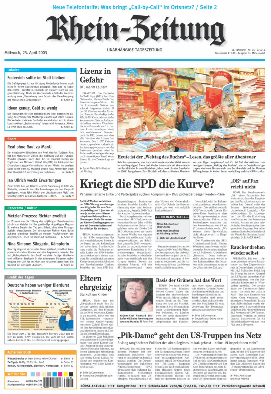 Rhein-Zeitung Kreis Cochem-Zell vom Mittwoch, 23.04.2003