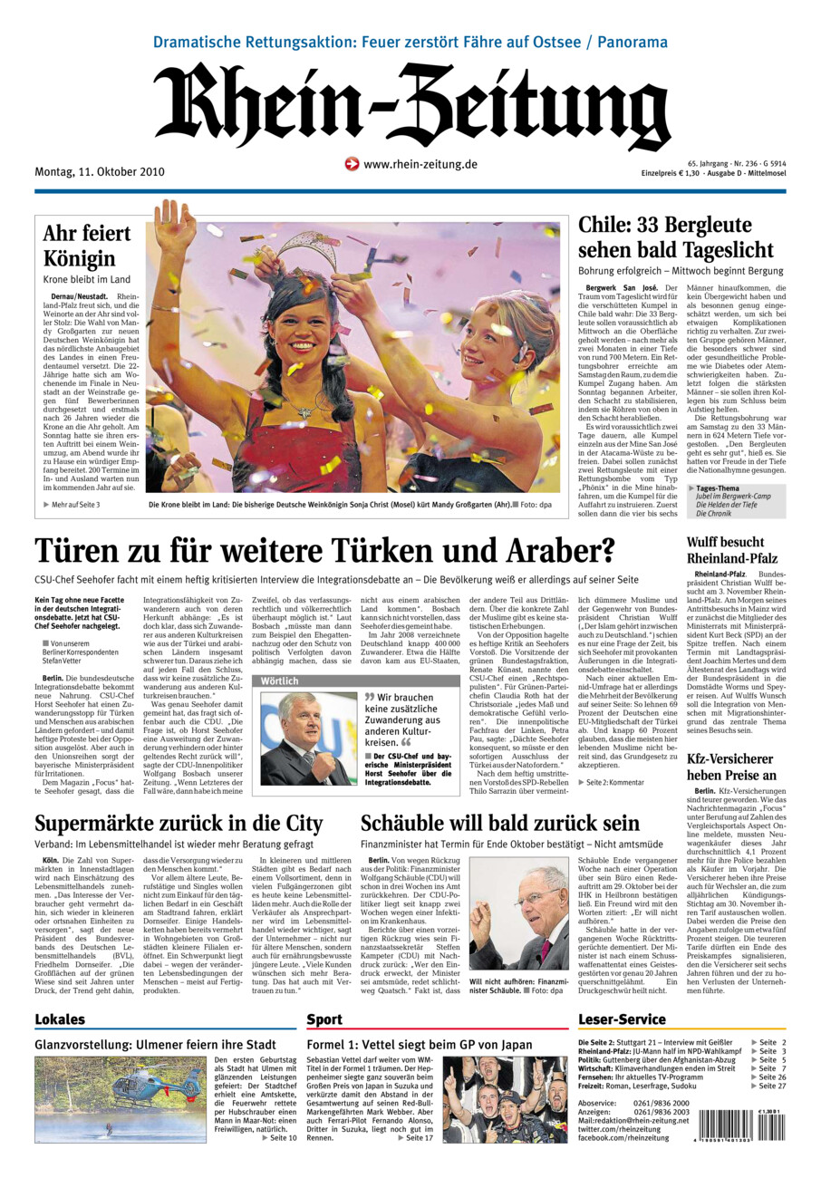 Rhein-Zeitung Kreis Cochem-Zell vom Montag, 11.10.2010