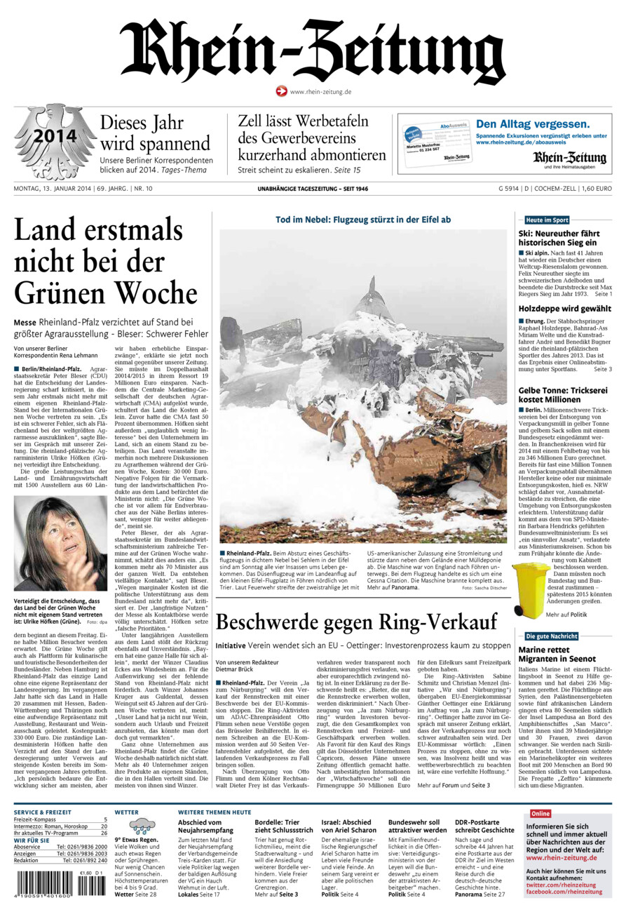 Rhein-Zeitung Kreis Cochem-Zell vom Montag, 13.01.2014