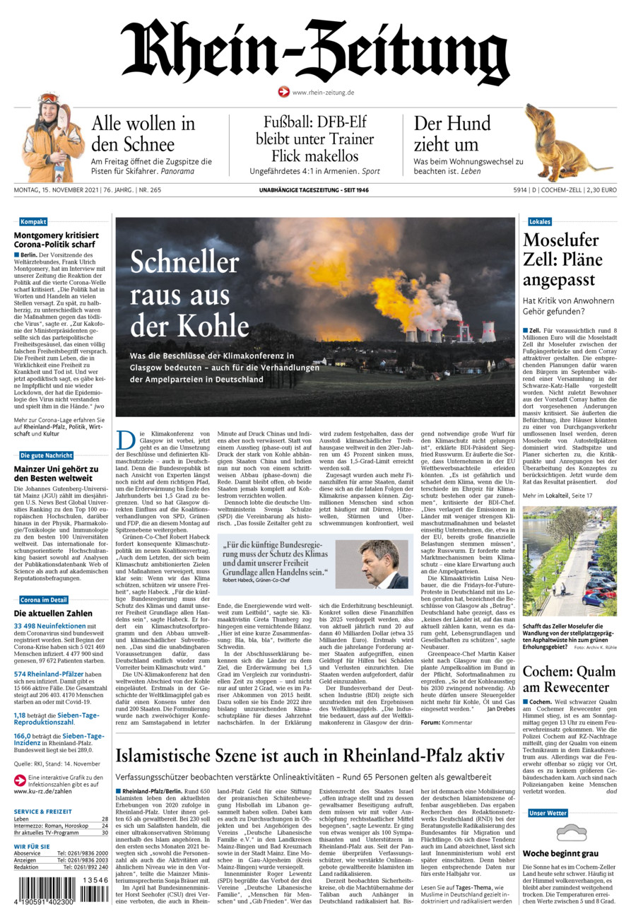 Rhein-Zeitung Kreis Cochem-Zell vom Montag, 15.11.2021