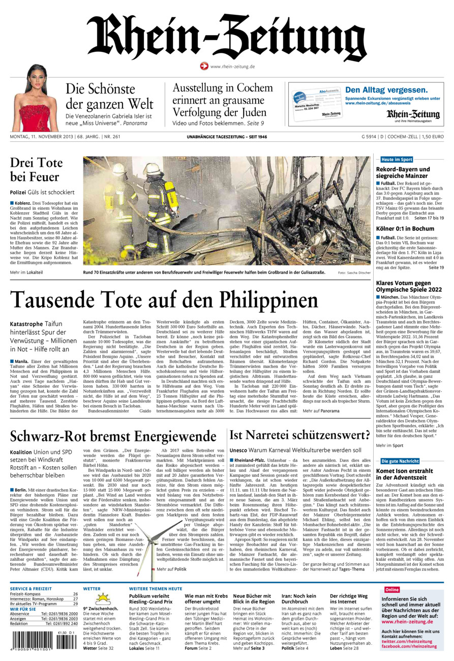 Rhein-Zeitung Kreis Cochem-Zell vom Montag, 11.11.2013
