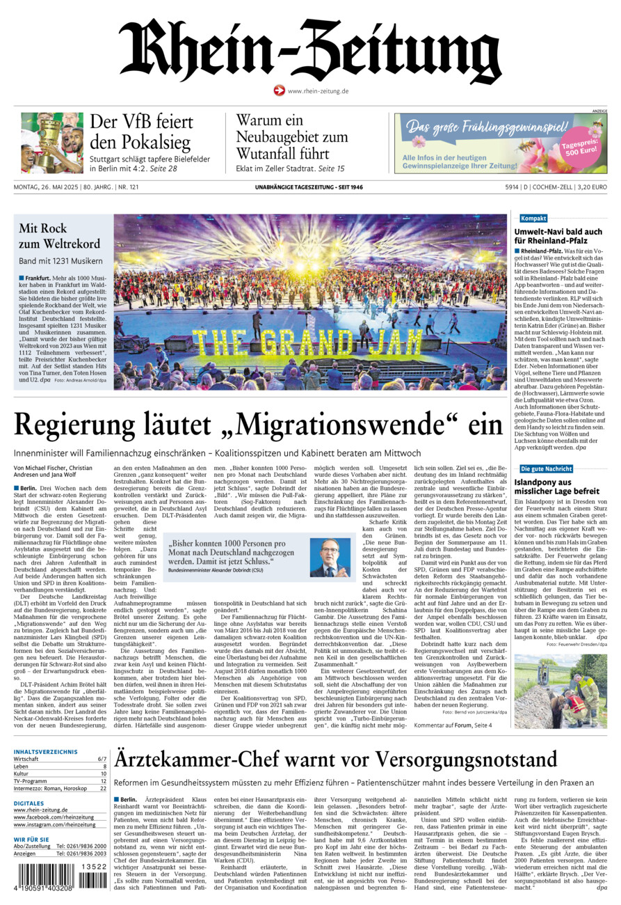 Rhein-Zeitung Kreis Cochem-Zell vom Montag, 26.05.2025