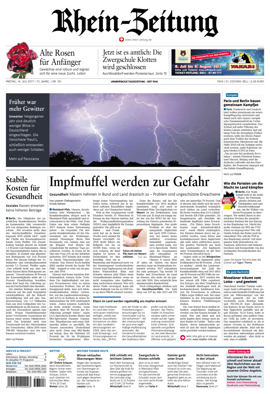 Rhein-Zeitung Kreis Cochem-Zell vom Freitag, 14.07.2017