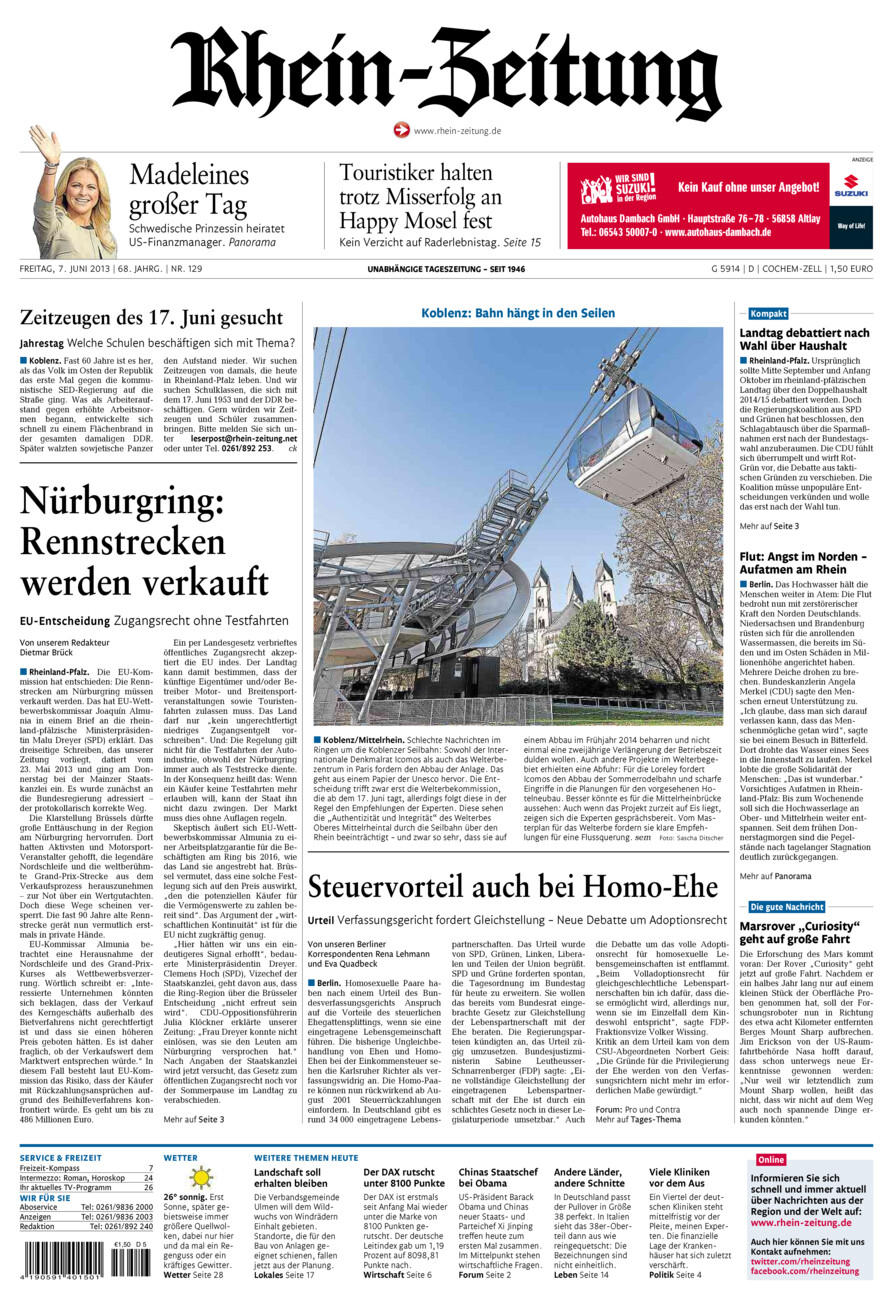 Rhein-Zeitung Kreis Cochem-Zell vom Freitag, 07.06.2013