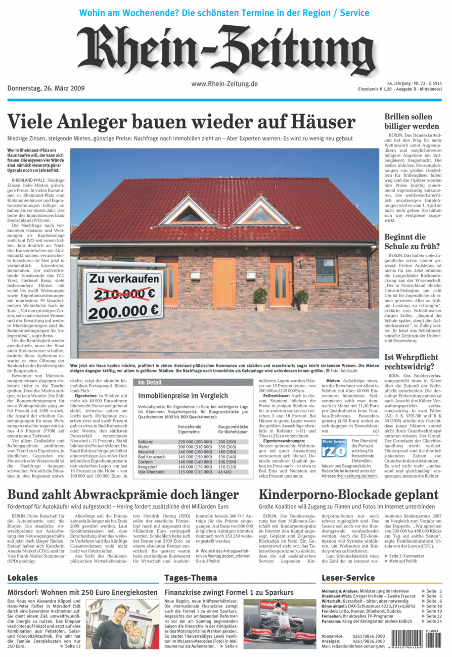 Rhein-Zeitung Kreis Cochem-Zell vom Donnerstag, 26.03.2009