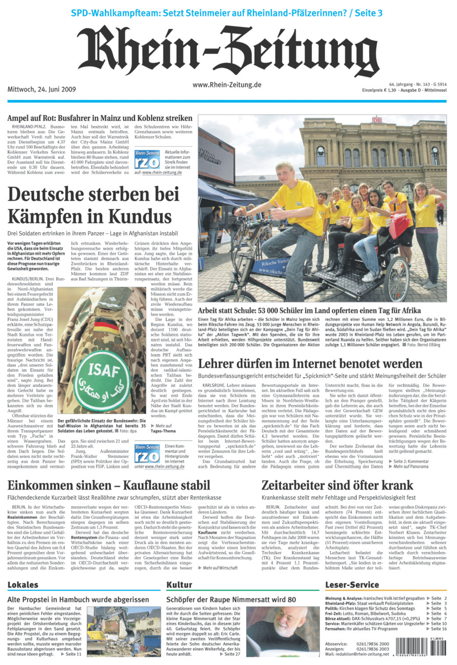 Rhein-Zeitung Kreis Cochem-Zell vom Mittwoch, 24.06.2009