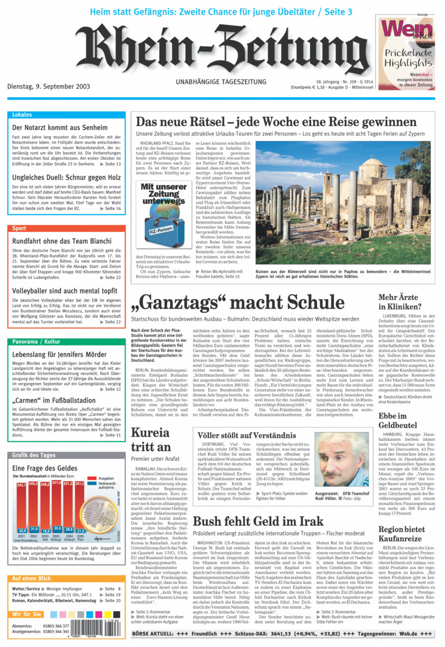 Rhein-Zeitung Kreis Cochem-Zell vom Dienstag, 09.09.2003