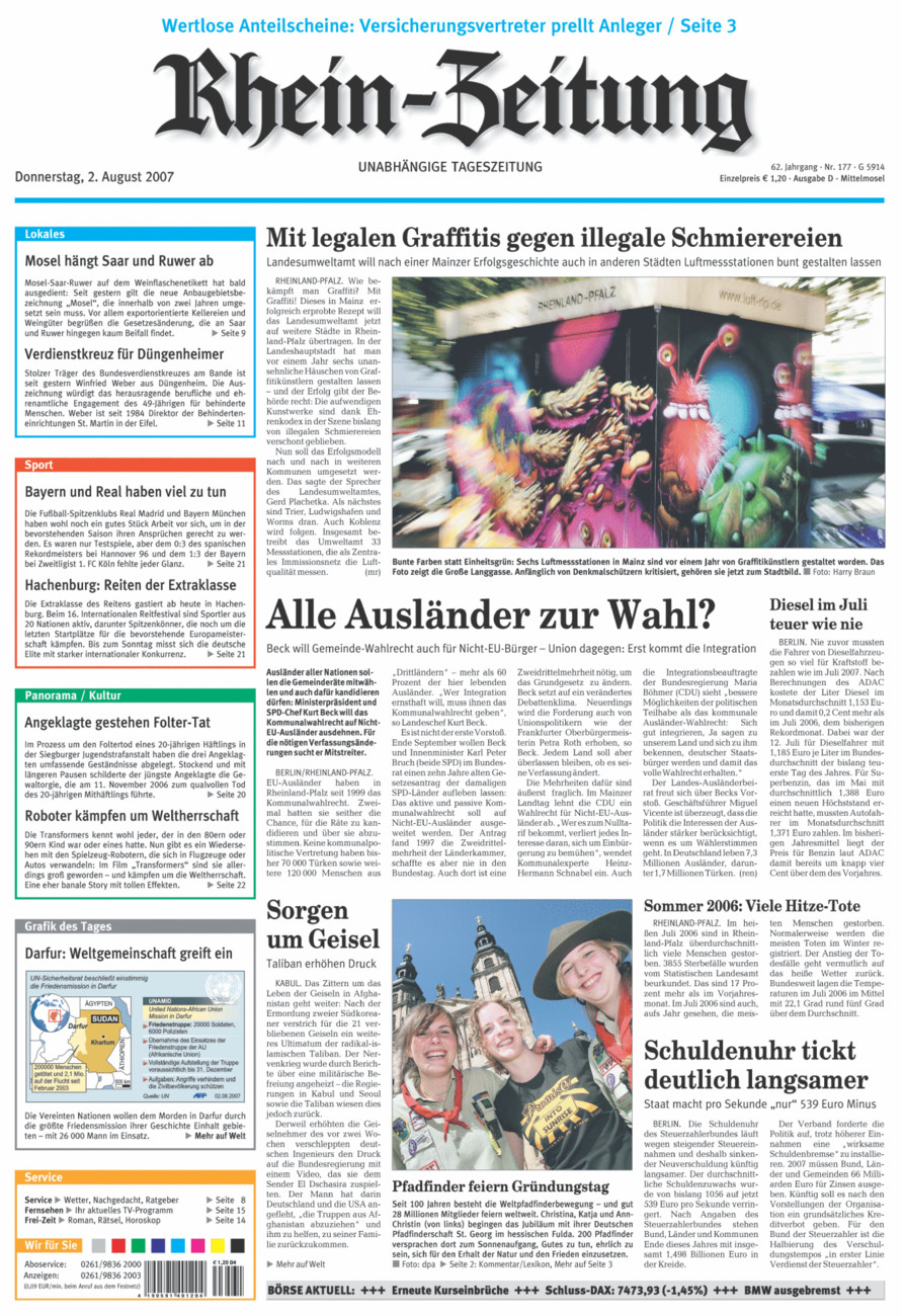 Rhein-Zeitung Kreis Cochem-Zell vom Donnerstag, 02.08.2007