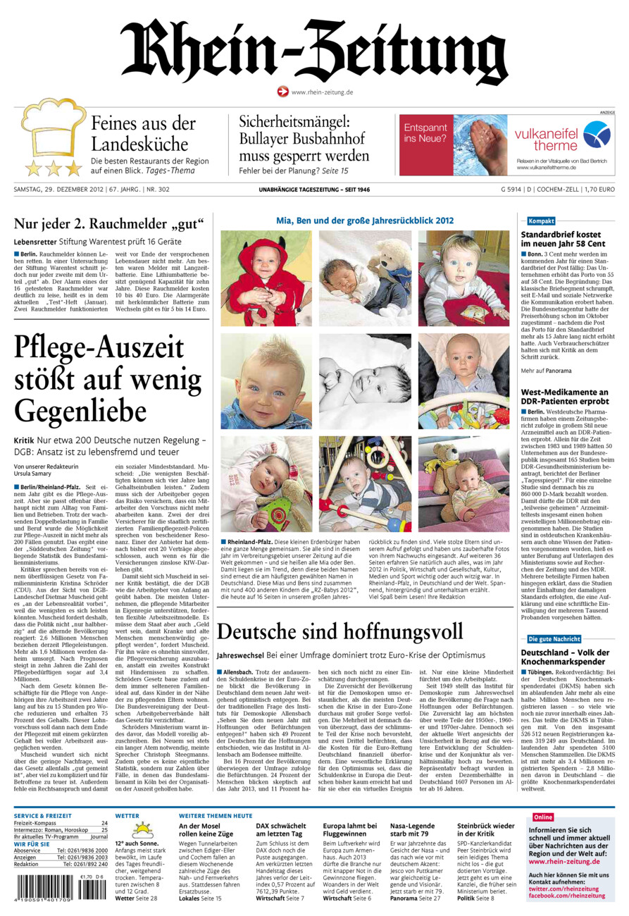 Rhein-Zeitung Kreis Cochem-Zell vom Samstag, 29.12.2012