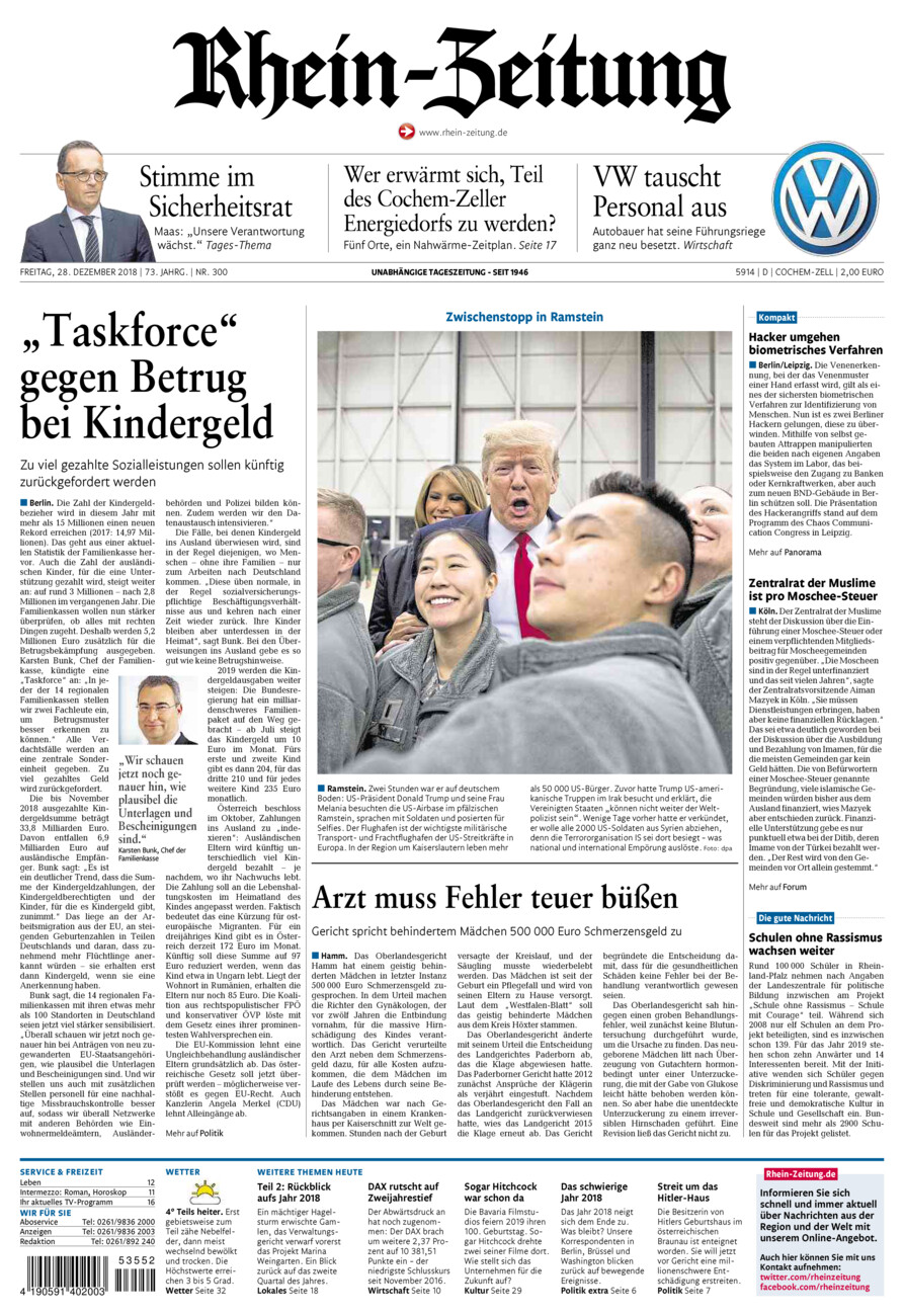 Rhein-Zeitung Kreis Cochem-Zell vom Freitag, 28.12.2018