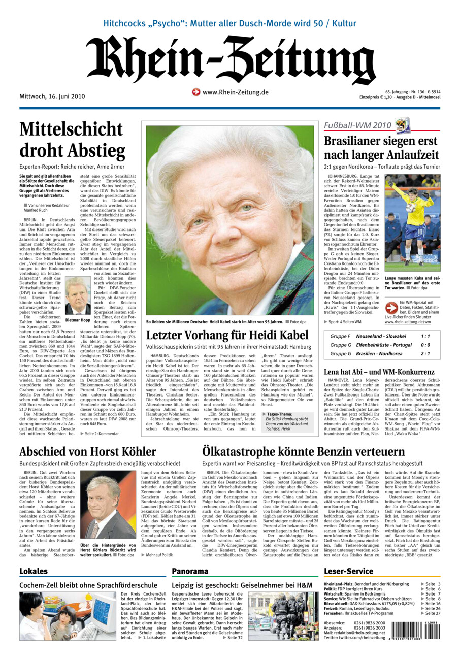 Rhein-Zeitung Kreis Cochem-Zell vom Mittwoch, 16.06.2010