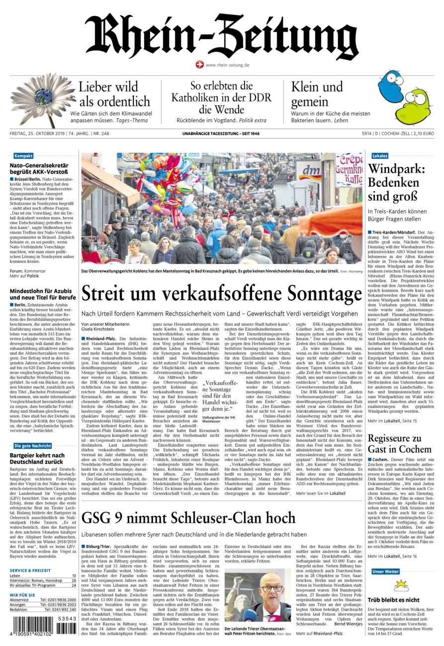 Rhein-Zeitung Kreis Cochem-Zell vom Freitag, 25.10.2019