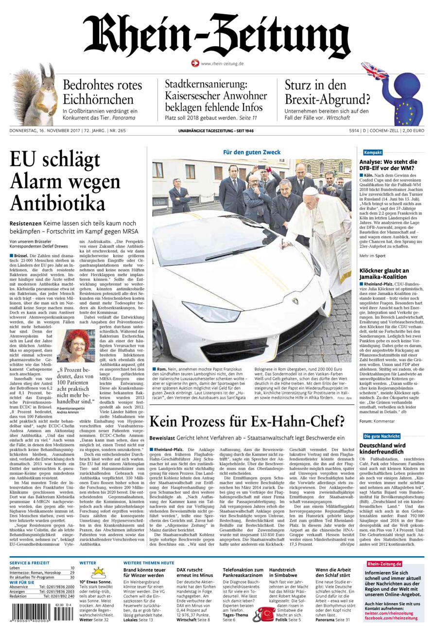 Rhein-Zeitung Kreis Cochem-Zell vom Donnerstag, 16.11.2017