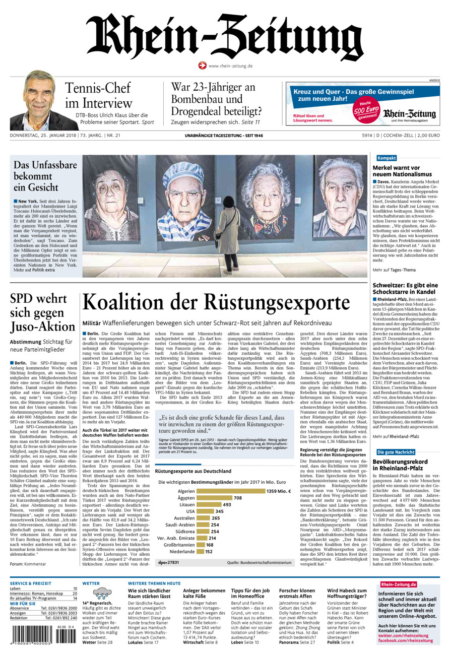 Rhein-Zeitung Kreis Cochem-Zell vom Donnerstag, 25.01.2018