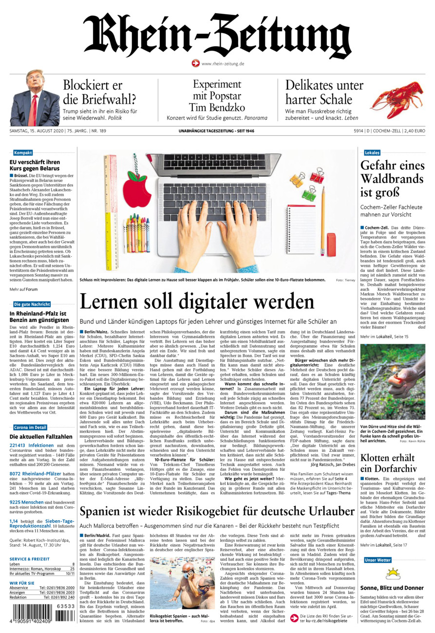 Rhein-Zeitung Kreis Cochem-Zell vom Samstag, 15.08.2020