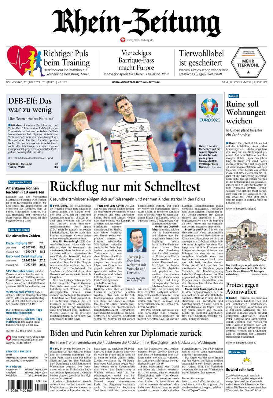 Rhein-Zeitung Kreis Cochem-Zell vom Donnerstag, 17.06.2021