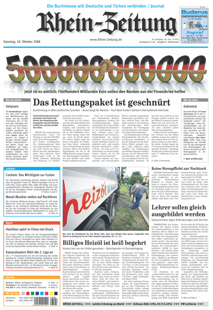 Rhein-Zeitung Kreis Cochem-Zell vom Samstag, 18.10.2008