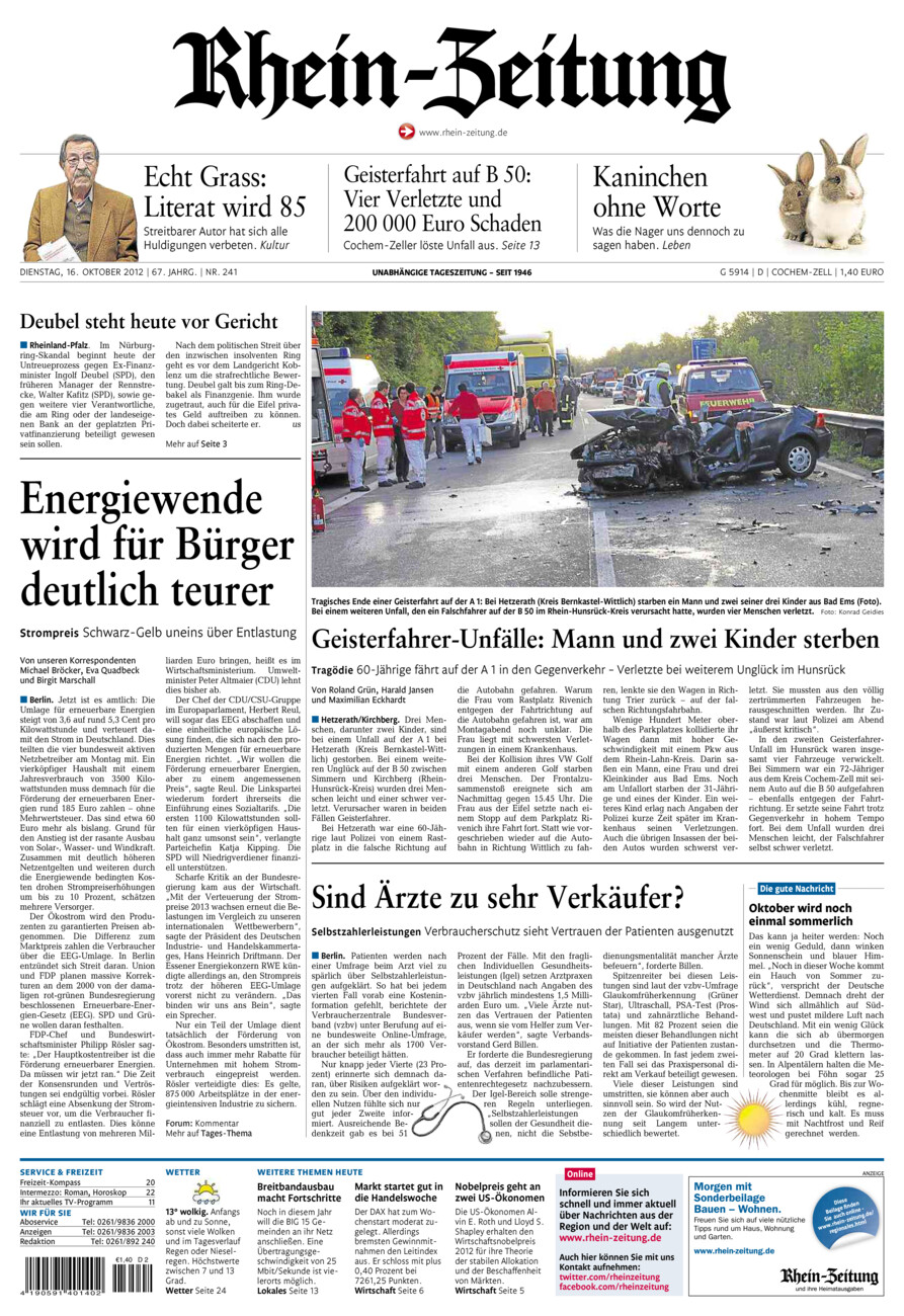 Rhein-Zeitung Kreis Cochem-Zell vom Dienstag, 16.10.2012