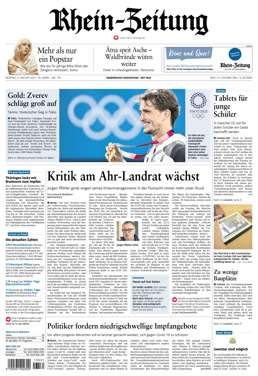 Rhein-Zeitung Kreis Cochem-Zell vom Montag, 02.08.2021