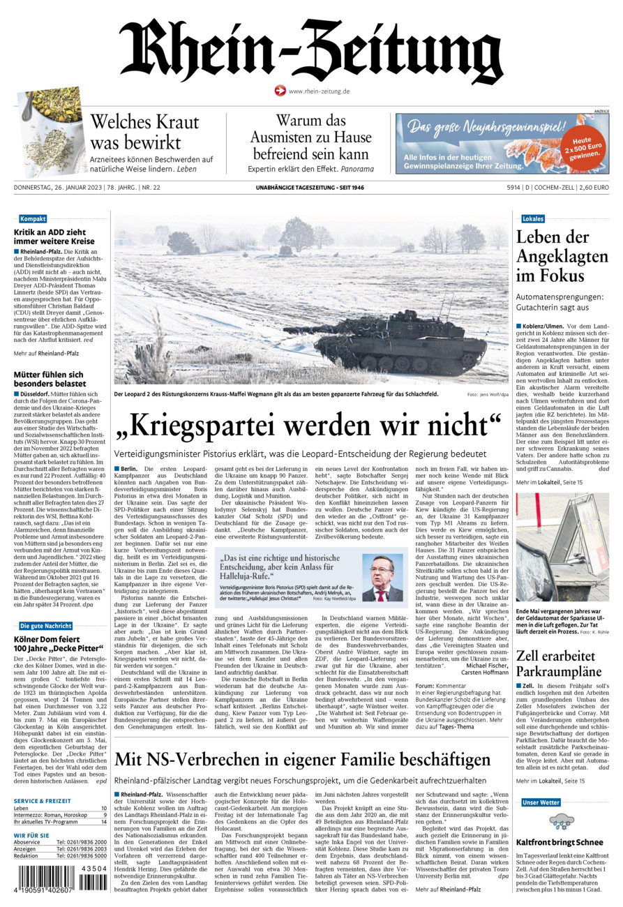 Rhein-Zeitung Kreis Cochem-Zell vom Donnerstag, 26.01.2023