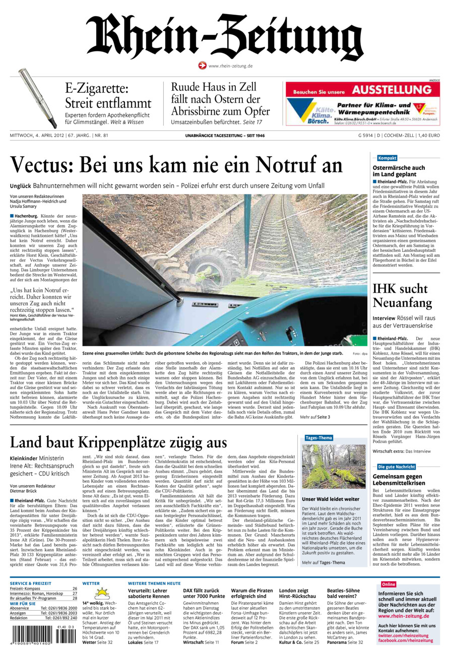 Rhein-Zeitung Kreis Cochem-Zell vom Mittwoch, 04.04.2012