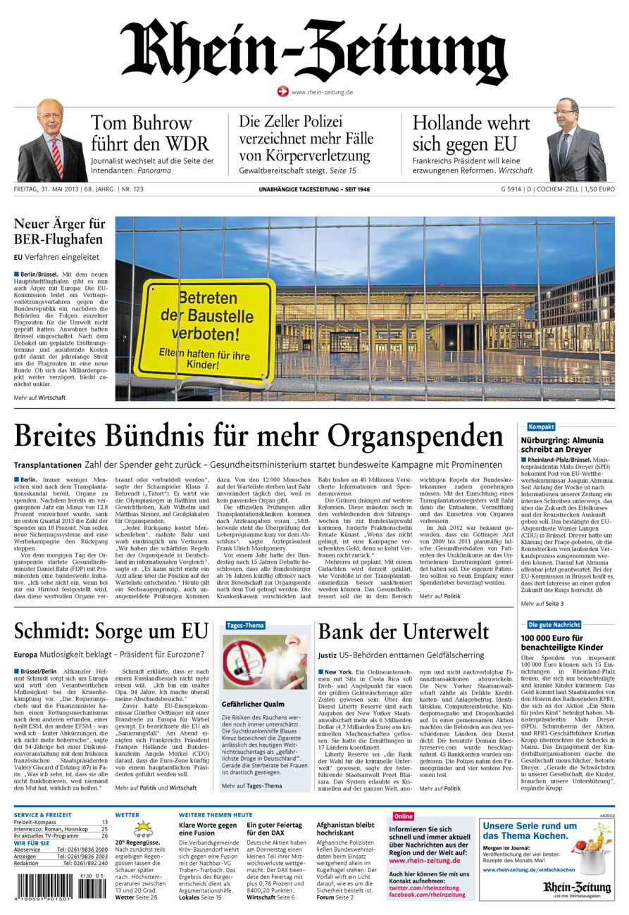 Rhein-Zeitung Kreis Cochem-Zell vom Freitag, 31.05.2013