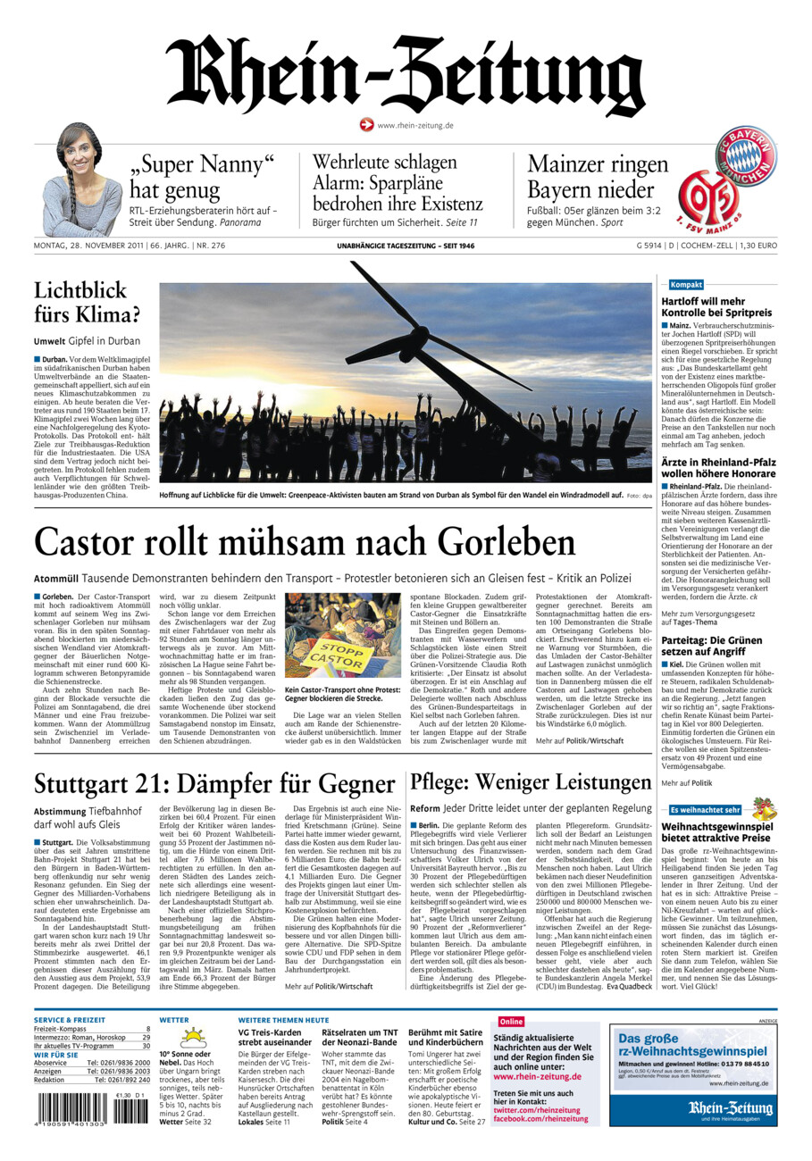 Rhein-Zeitung Kreis Cochem-Zell vom Montag, 28.11.2011