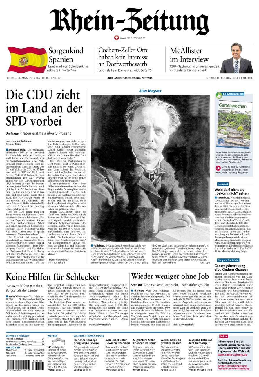 Rhein-Zeitung Kreis Cochem-Zell vom Freitag, 30.03.2012