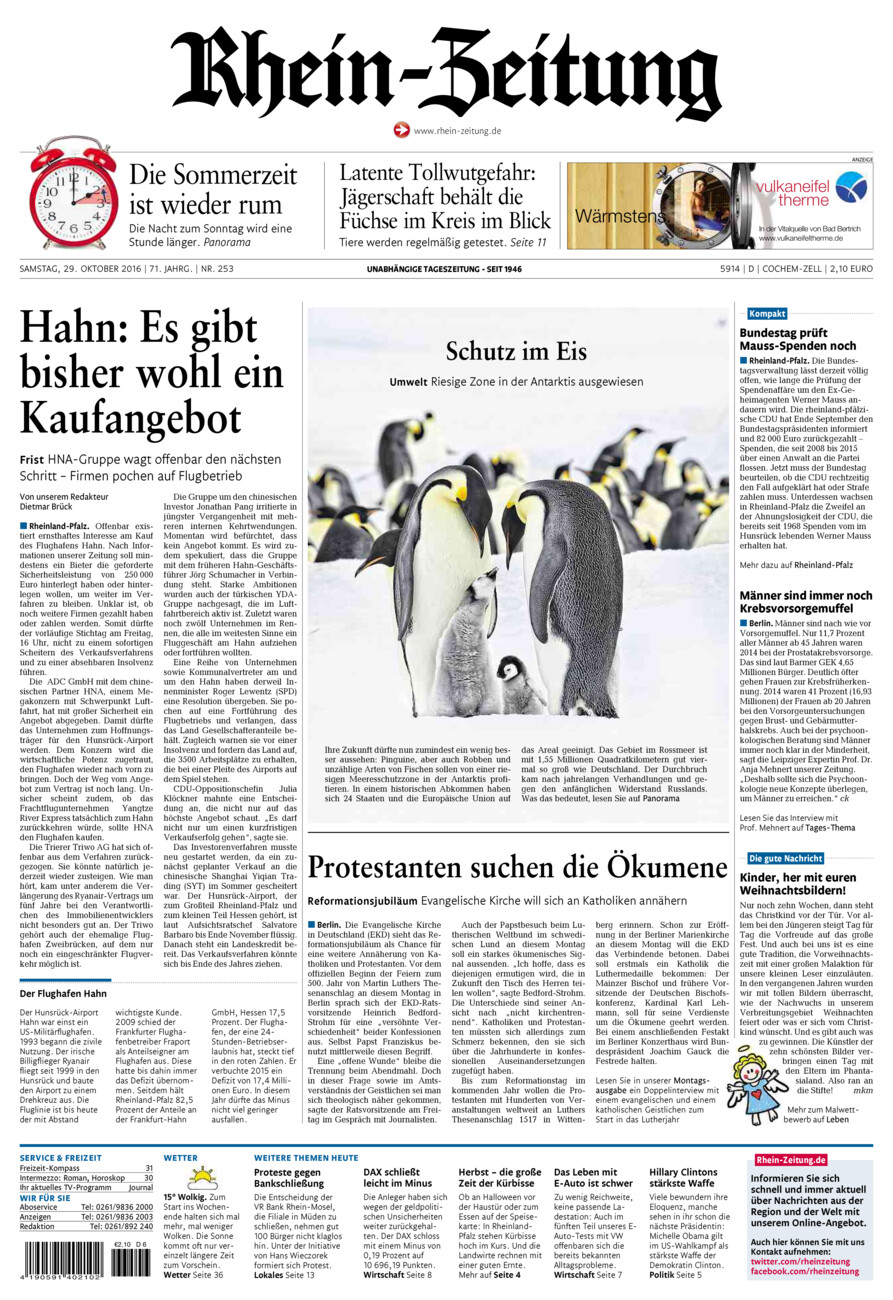 Rhein-Zeitung Kreis Cochem-Zell vom Samstag, 29.10.2016