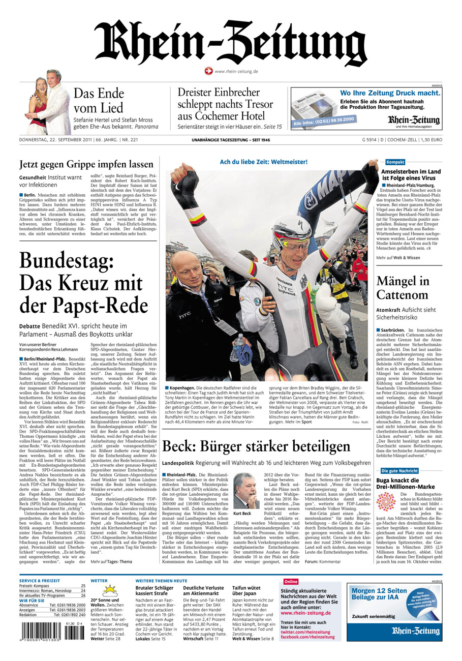 Rhein-Zeitung Kreis Cochem-Zell vom Donnerstag, 22.09.2011