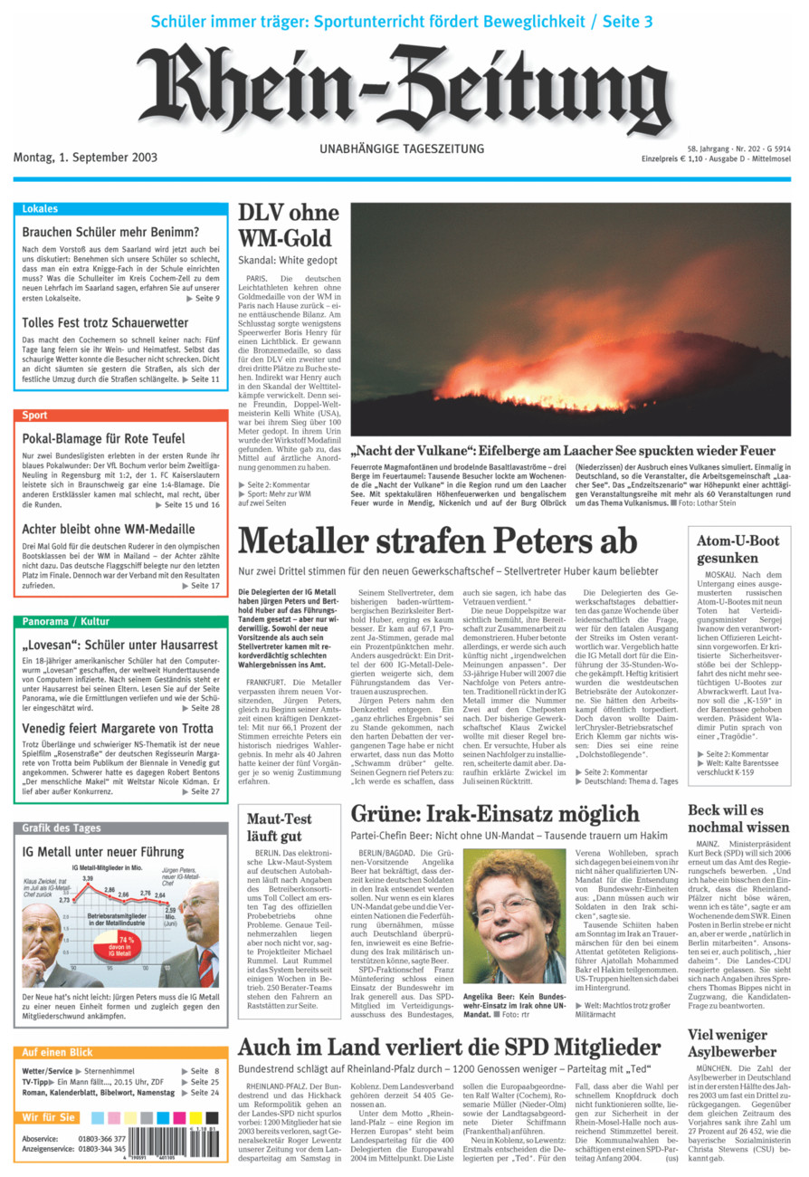 Rhein-Zeitung Kreis Cochem-Zell vom Montag, 01.09.2003