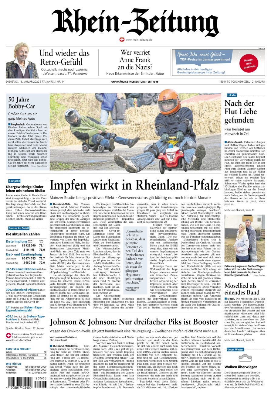 Rhein-Zeitung Kreis Cochem-Zell vom Dienstag, 18.01.2022