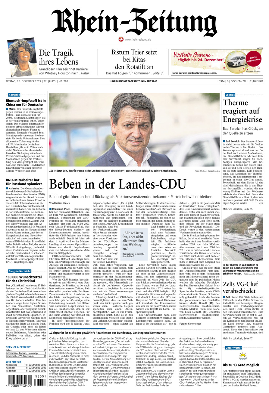 Rhein-Zeitung Kreis Cochem-Zell vom Freitag, 23.12.2022