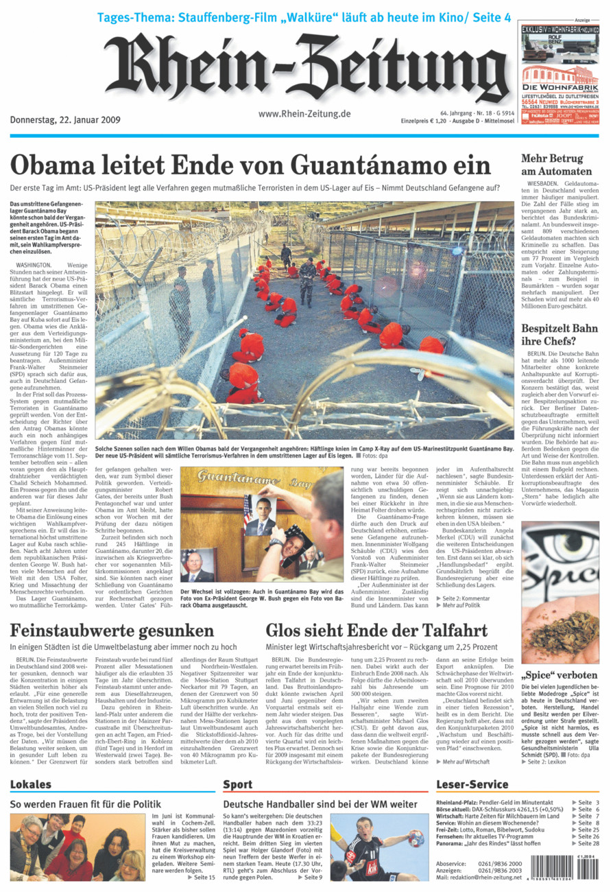Rhein-Zeitung Kreis Cochem-Zell vom Donnerstag, 22.01.2009