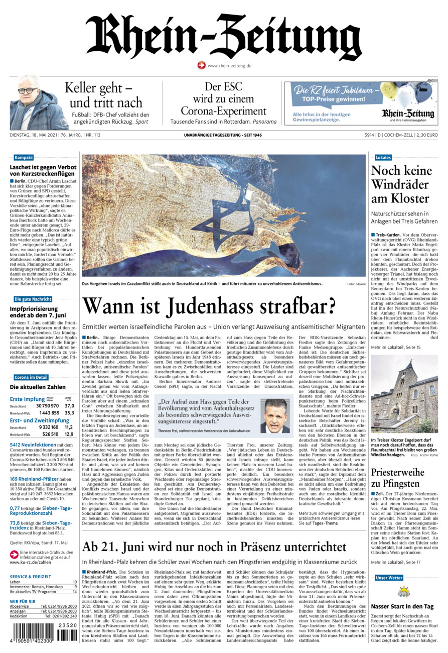 Rhein-Zeitung Kreis Cochem-Zell vom Dienstag, 18.05.2021