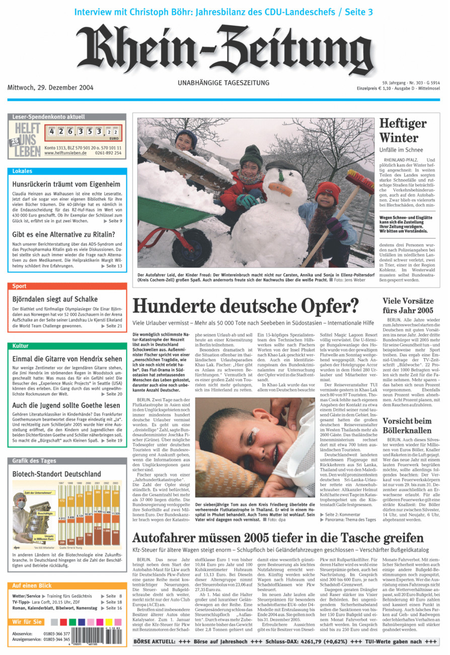Rhein-Zeitung Kreis Cochem-Zell vom Mittwoch, 29.12.2004