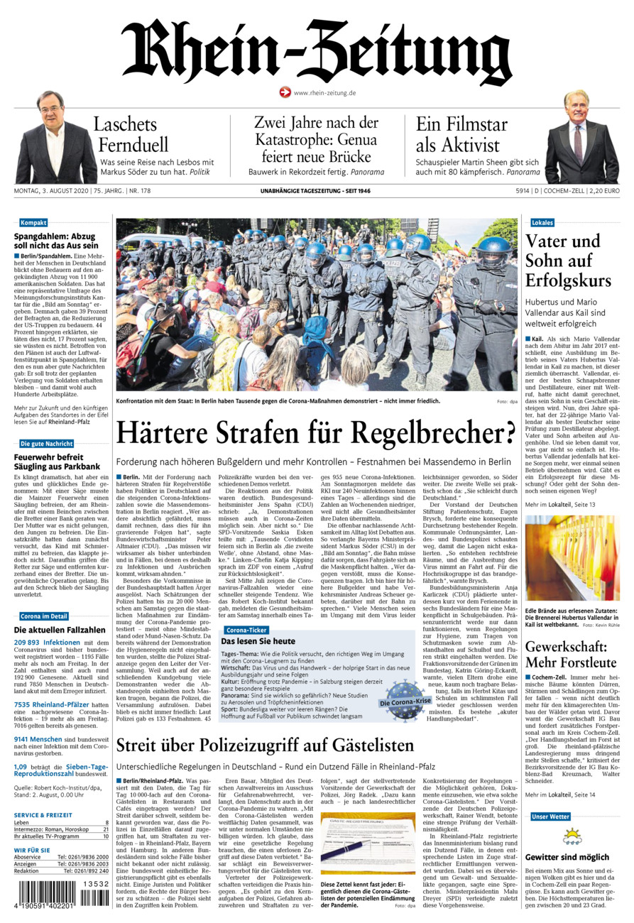 Rhein-Zeitung Kreis Cochem-Zell vom Montag, 03.08.2020