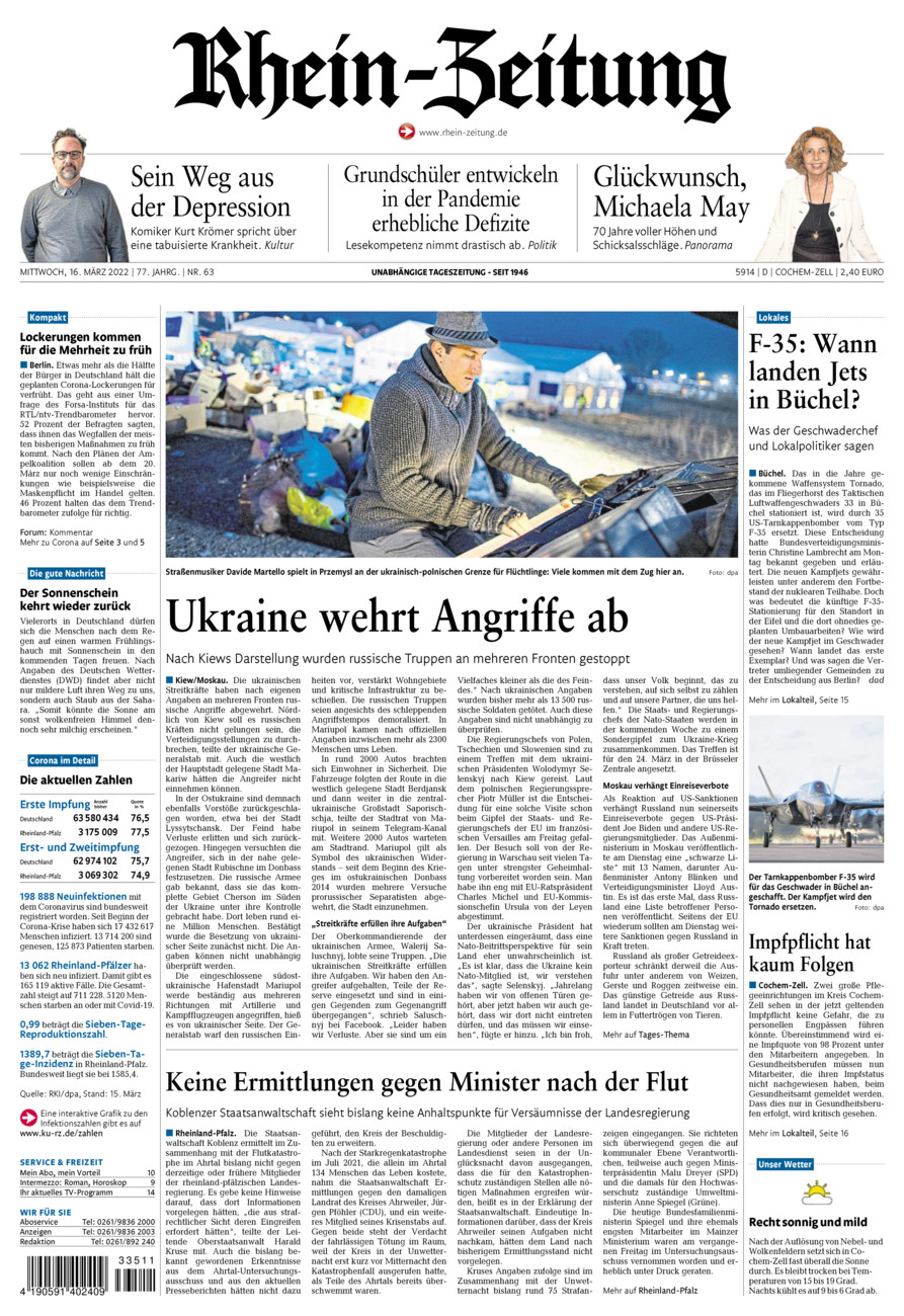 Rhein-Zeitung Kreis Cochem-Zell vom Mittwoch, 16.03.2022