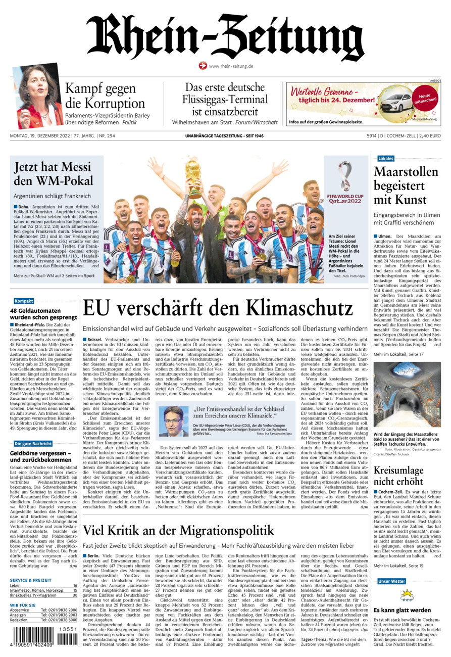 Rhein-Zeitung Kreis Cochem-Zell vom Montag, 19.12.2022