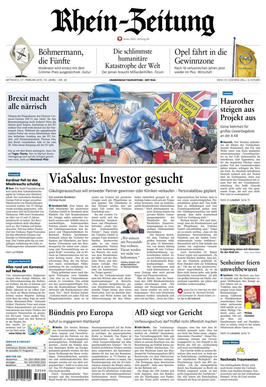 Rhein-Zeitung Kreis Cochem-Zell vom Mittwoch, 27.02.2019
