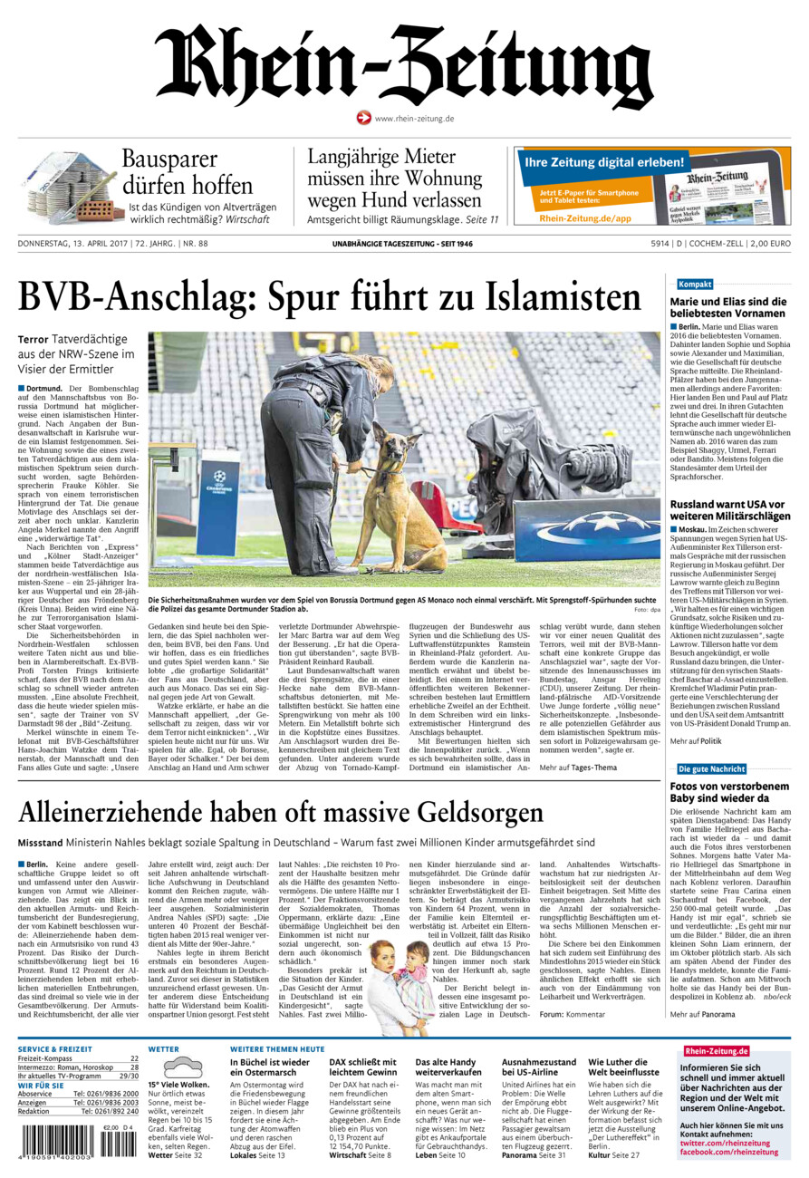 Rhein-Zeitung Kreis Cochem-Zell vom Donnerstag, 13.04.2017