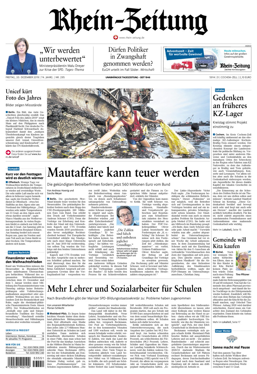 Rhein-Zeitung Kreis Cochem-Zell vom Freitag, 20.12.2019
