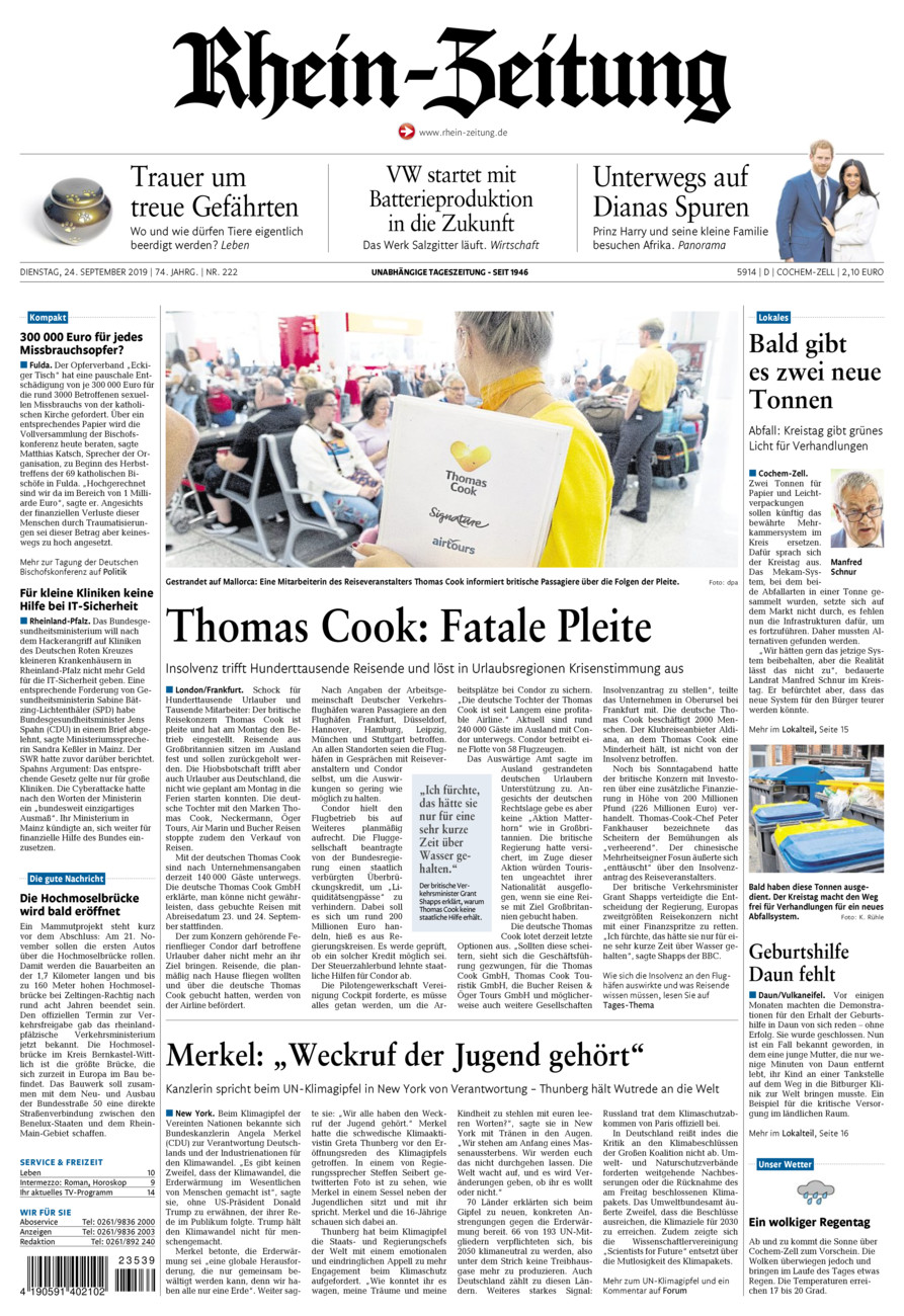 Rhein-Zeitung Kreis Cochem-Zell vom Dienstag, 24.09.2019