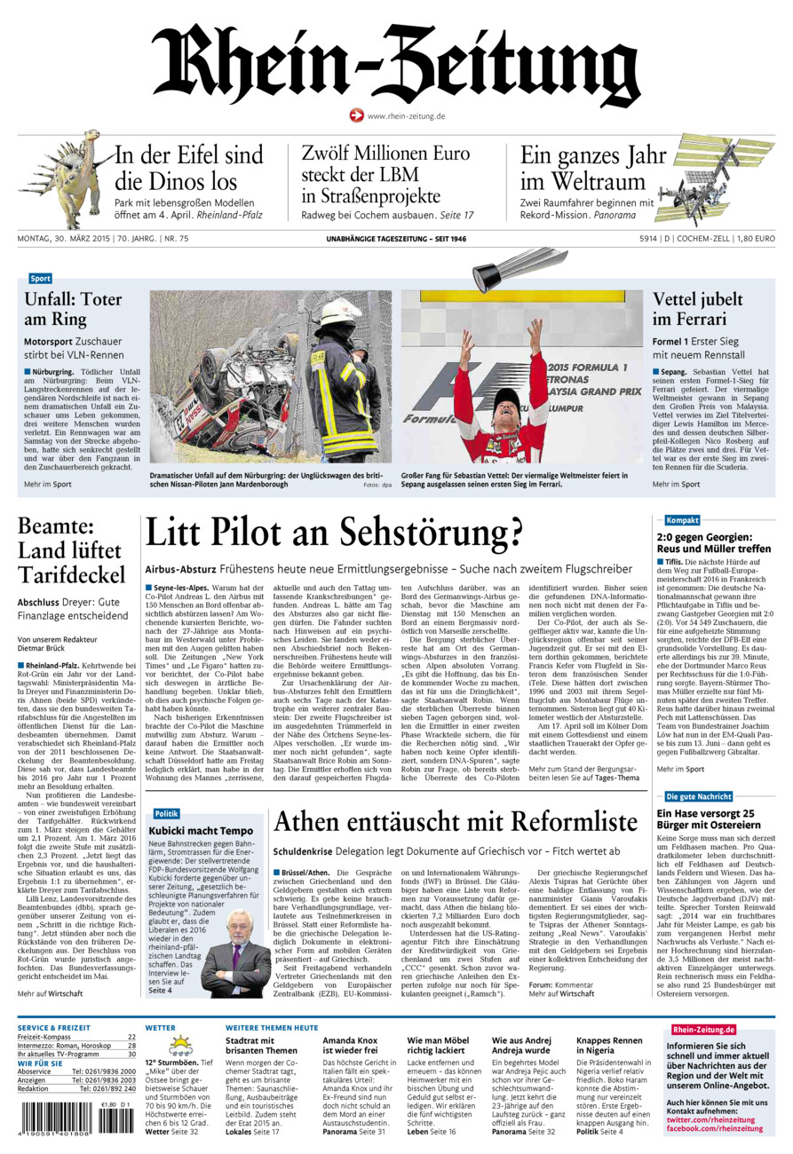 Rhein-Zeitung Kreis Cochem-Zell vom Montag, 30.03.2015