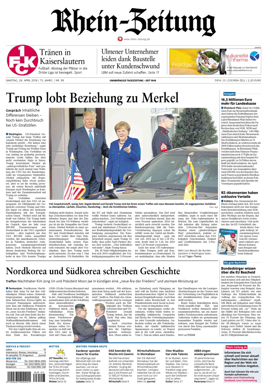 Rhein-Zeitung Kreis Cochem-Zell vom Samstag, 28.04.2018